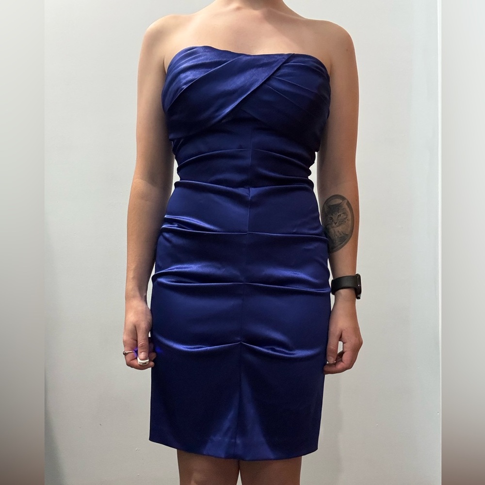 Blue Silk strapless Dress